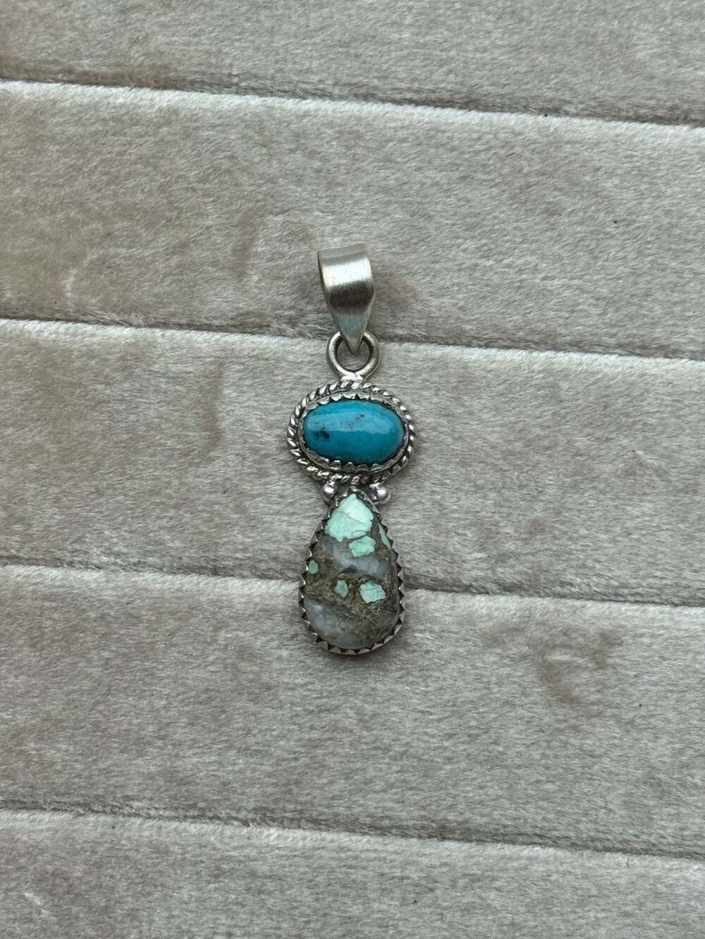 Southwestern Sterling Silver Two-Stone Turquoise Necklace Pendant